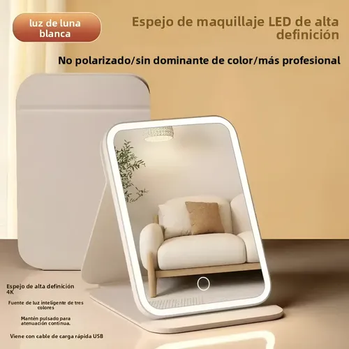 Espejo Led Mesa Plegable Maquillaje Con Aumento Recargable