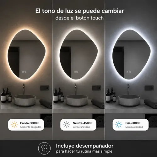 Espejo Luz Led Desempañante Touch Tactil Irregular 60 X 80