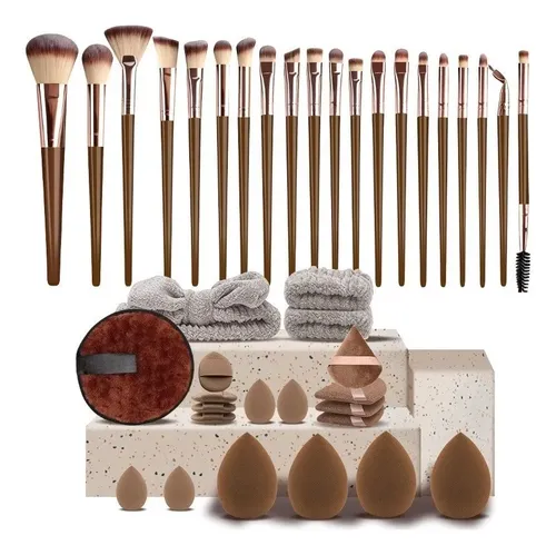 Set De 40 Pinceles Y Esponjas De Maquillaje[u]
