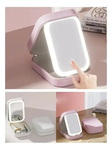 Espejo Luz Led Maquillaje Porta Cosmeticos Recargable Touch
