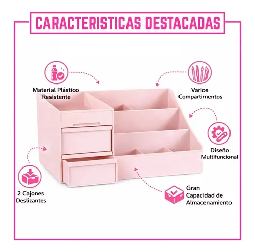 Organizador Maquillaje y Cosméticos Celeste Oh My Shop 7 Compartimientos 2 Cajones