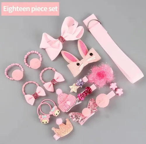 Set Accesorios Pelo Princesa Niña 18 Piezas Rosa Pink