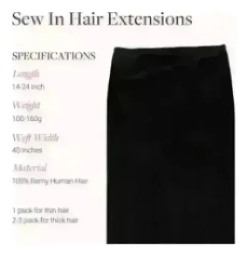 Extension Cortina De Pelo Humano Real 35cm 100g Negro Jet
