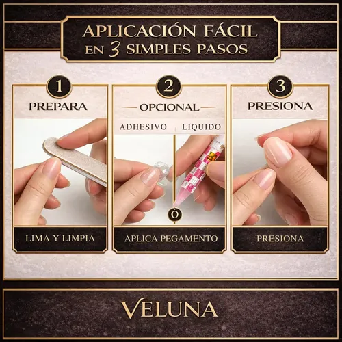 Uñas Press On Nails Veluna Reutilizables Diseños Variados Color Nude Latte Coffin