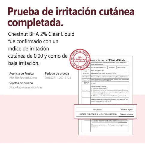 Isntree Chestnut Bha 2% Clear Liquid 100ml Todo Tipo De Piel Día/noche