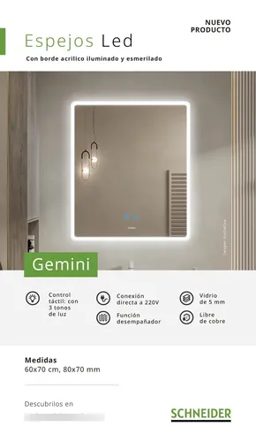 Espejo Led Con Borde Acrílico Iluminado Gemini 60 Schneider