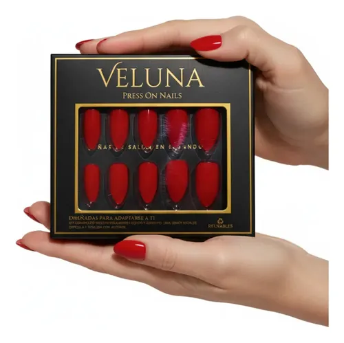 Uñas Press On Veluna Almendras – Cambian De Color Al Calor Color Rojo Termocrómico