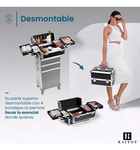 Maletin Desmontable Maquillaje 4 En 1 Profesional Carro Negro Raitot