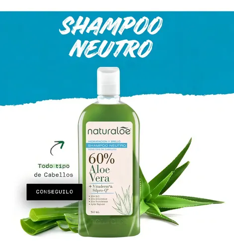 Naturaloe Shampoo Neutro Hidratación Y Brillo X 360ml Vegano