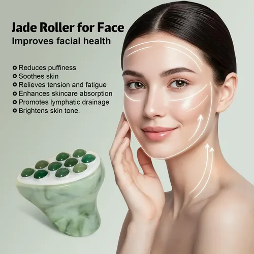 Rodillo Facial Acmebeauty Jade Masajeador Drenaje Azul