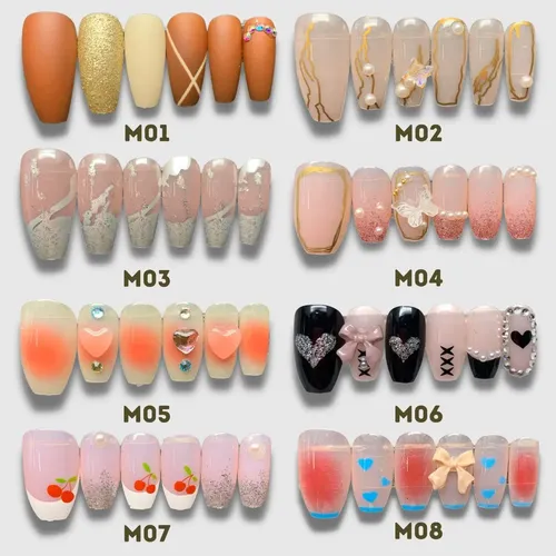 Uñas Postizas Almendras 24pcs Con Pegamento Vario Modelos