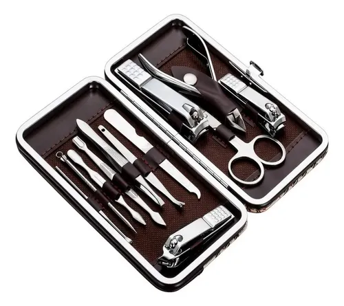 Set Manicura Pedicura 12 Piezas De Acero Inoxidable En Estuc