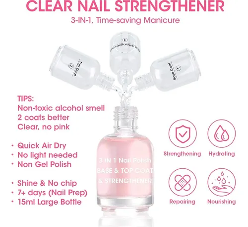Gellen 3-en-1 Endurecedor De Uñas: Base, Top Coat Y Brillo