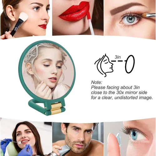 Y Espejo De Mano Maquillaje Viaje Doble Cara Con Aumento Y