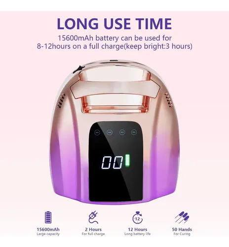 Lámpara Uv Recargable Portátil 96w Secador Uñas Rosa Lila