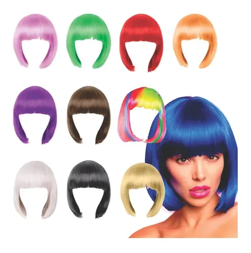 Pelucas Corte Carre Corta Cotillon Colores Disfraz
