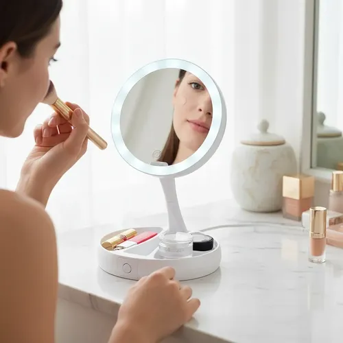 Espejo Doble Con Luz Led Y Aumento 10x Maquillaje