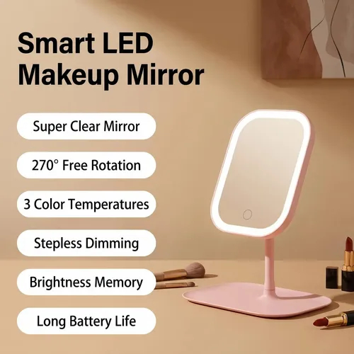 Espejo De Maquillaje Con Luz Led Regulable De Mesa Portátil Con Espejo De Aumento