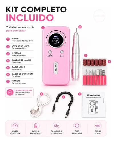 Torno Pulidor Uñas Profesional 45000 Rpm Portátil Manicura