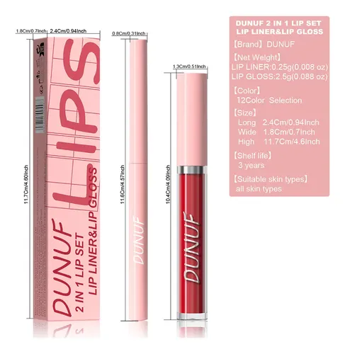 Set 2 En 1: Brillo De Labios Y Delineador Impermeable Dunuf