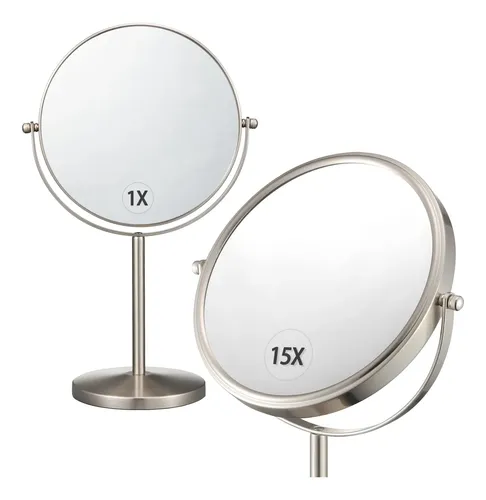 Espejo De Aumento Alhakin 1x/15x Con Soporte De 20 Cm, Níque