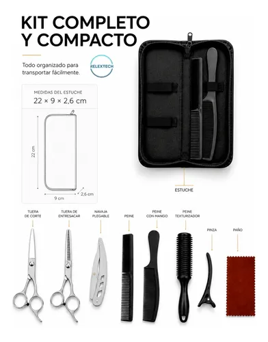 Kit Corte Cabello Profesional Estuche Tijeras Peines Complet