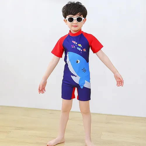 Traje De Baño Para Niños Con Gorra De Manga Corta 2 Piezas