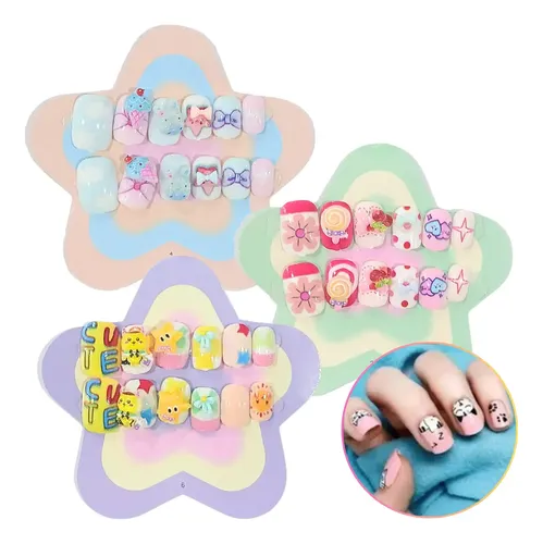 Uñas Postizas Cuadradas P/manos 12pcs C/ Pegamento Mujer