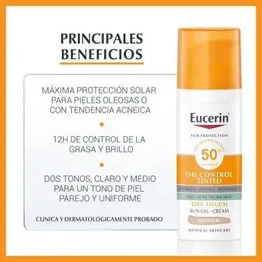 Eucerin Solar Gel F50+ Toque Seco Tono Medio