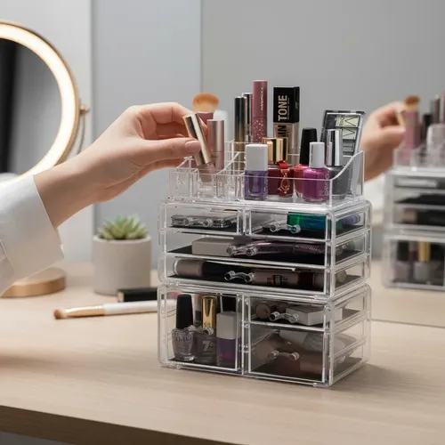 Organizador Maquillaje Acrílico Cajones Desmontable 27x24cm Calidad Premium Cosmético Joyería Esmaltes Elegante Moderno Fácil Limpiar Porta Cosméticos