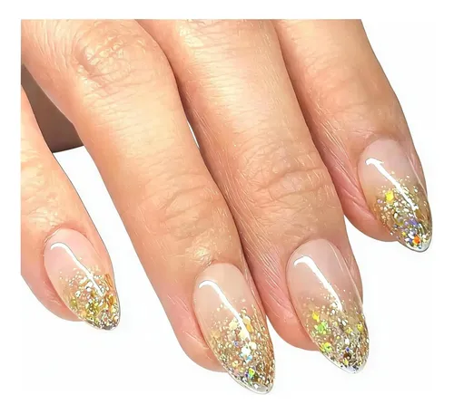 Uñas Postizas Press On Almendra Hi-end Gold Sunruby 30u