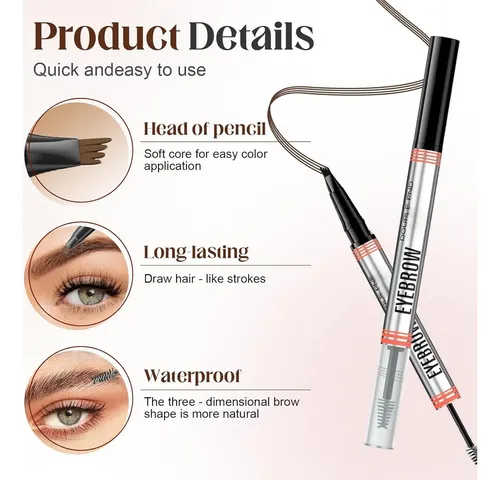 Lápiz Y Gel Para Cejas 2 En 1, Resistente Al Agua, 4 Piezas