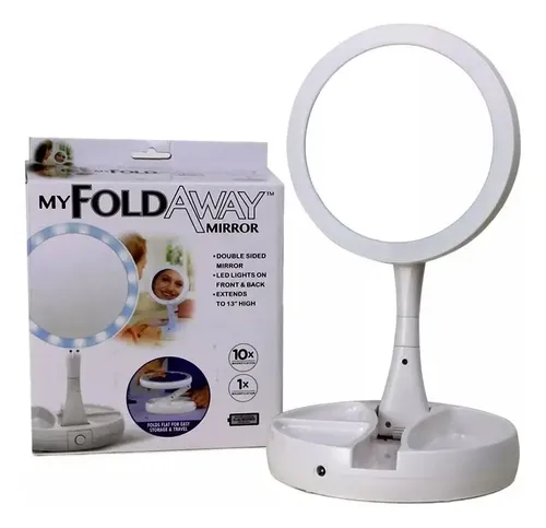 Espejo De Maquillaje Plegable Luz Led Zoom De Doble Cara 10x