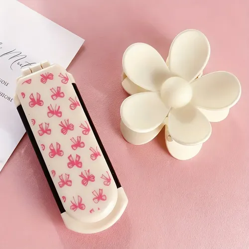Cepillo Plegable Compacto Con Espejo Rosa