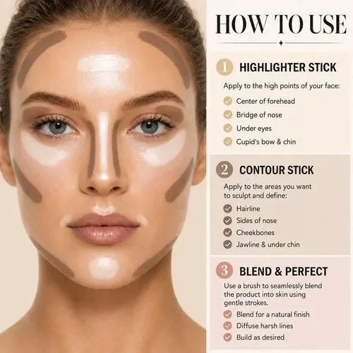 Maquillaje En Barra Para Contorno E Iluminador Moomarto, 2 U