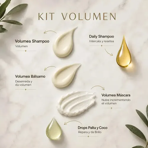 Máscara Acondicionadora Volumea otorga Volúmen (efecto redensificante engrosador) para Cabellos Finos mientras rejuvenece la fibra capilar, producto profesional, Pote x 250Mls LineUp