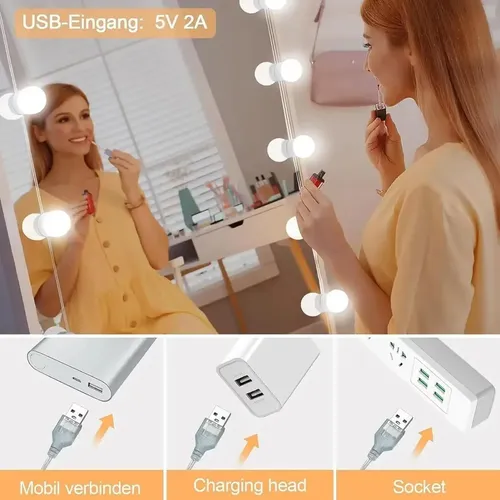 Luces Led Para Espejo Con 14 Bombillas Regulables, 10 Nivele