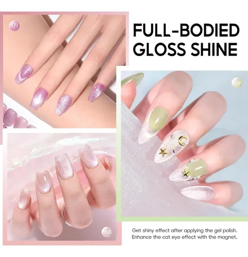Set Cat Eye Peacecolor 6 Esmaltes Gel Con Efecto Magnético