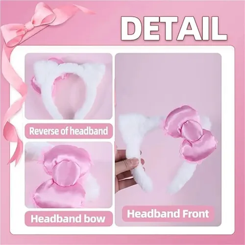 Ac Diadema Gato Blanca Lazo Rosa