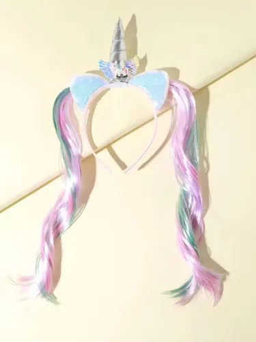 Vincha Unicornio Con Pelo Multicolor Y Orejitas Niña