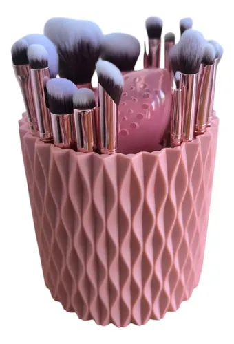 Set Brochas Esponja Soporte Giratorio 360o Profesional Rosado