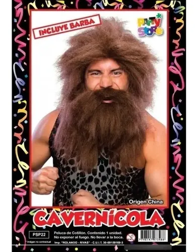 Peluca Barba Cavernicola Ciruja Cotillon Disfraz Halloween