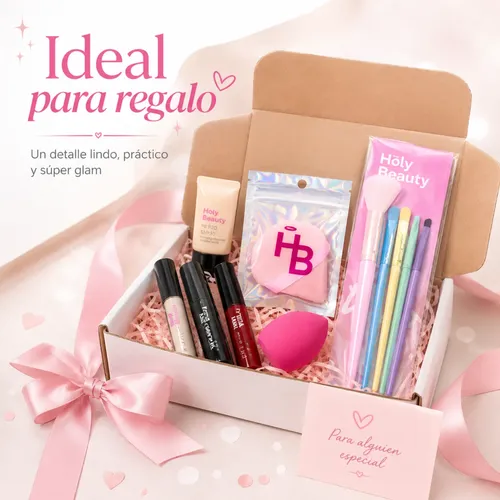 Box Regalo Maquillaje Glam Con Brochas Gloss Y Máscara