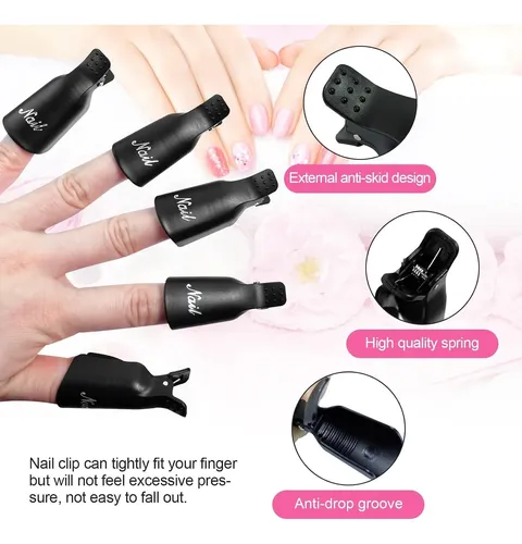 Clips Para Remover Esmalte Gel Negro X10 Uñas Acrílicas