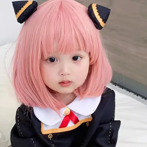 Peluca Rosa Para Niñas, Pelo Corto Y Liso, Accesorios Para F