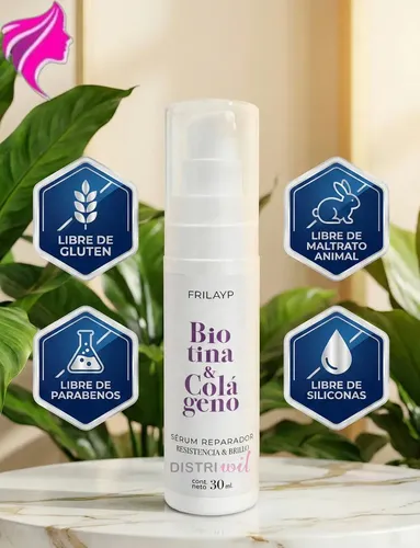 Serum Capilar Biotina y Colageno Frilayp X30ml – Resistencia y Brillo Extremo – Uso Profesional Cabellos Dañados Secos – Reparacion Suavidad Nutricion