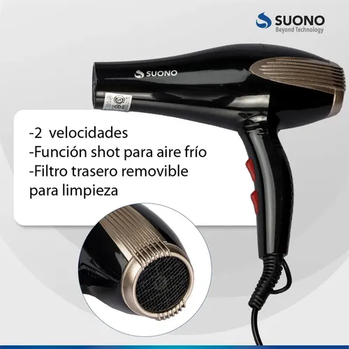 Secador De Cabello Suono Snpe-1002 1600w Dos Velocidades Negro