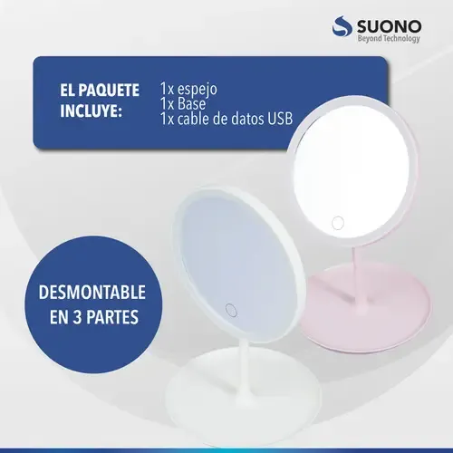 Espejo Maquillaje Luz Led Touch Usb Regulable Color Rosa Color Del Marco Rosa