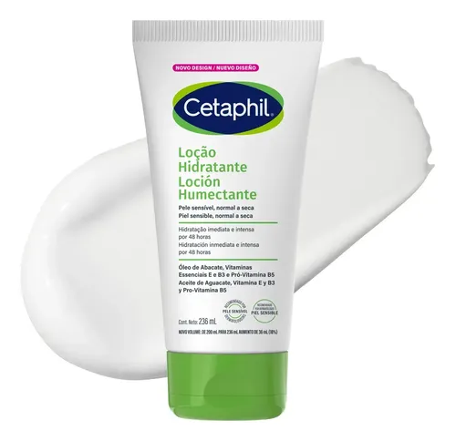 Cetaphil Loción Humectante Facial y Corporal 236 ml. Hidratación 48h con Niacinamida, Vitamina E y Aceite de Aguacate.