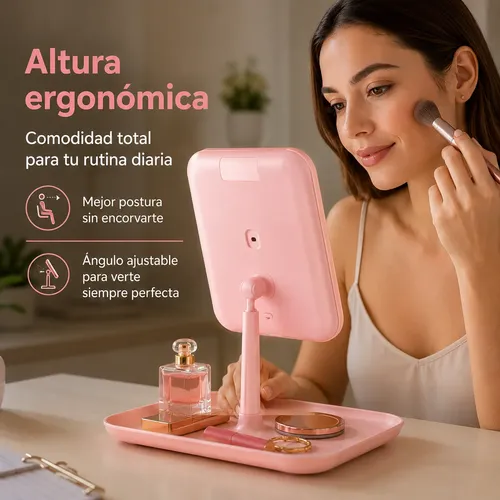 Espejo Maquillaje Led Con Luz Y Organizador Mesa Usb